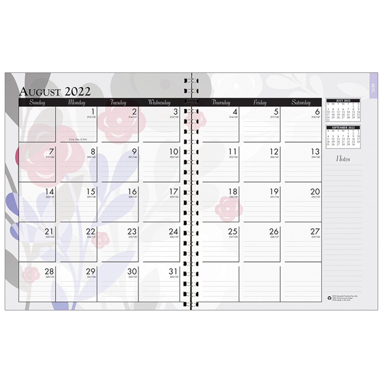 Monthly And Weekly Academic Calendar Planner, Wild Flower, July-August, 7&#x22; X 9&#x22;